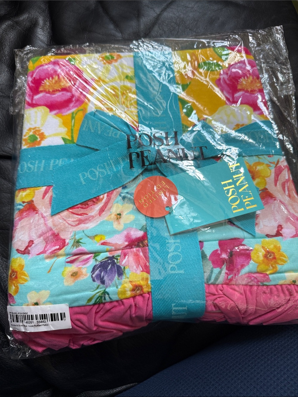 Posh Peanut Floral Throw Blanket in Turquoise, Pink, Yellow